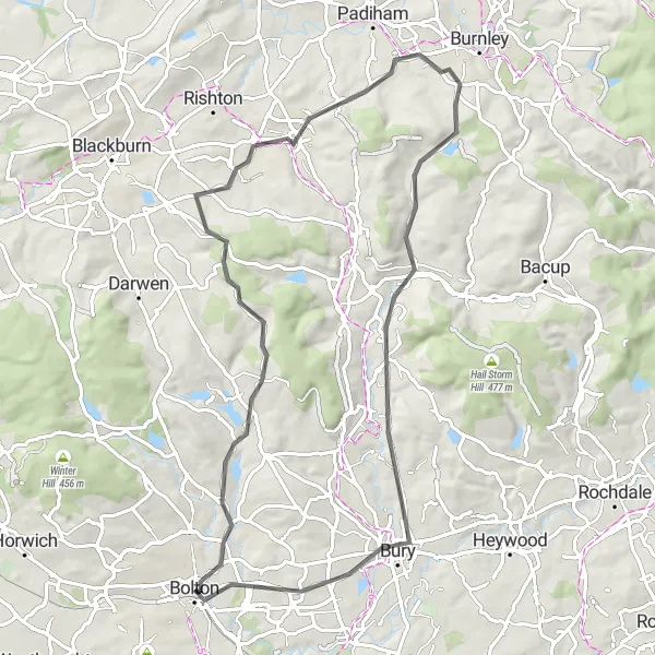 Map miniature of "The Road Majesty" cycling inspiration in Greater Manchester, United Kingdom. Generated by Tarmacs.app cycling route planner