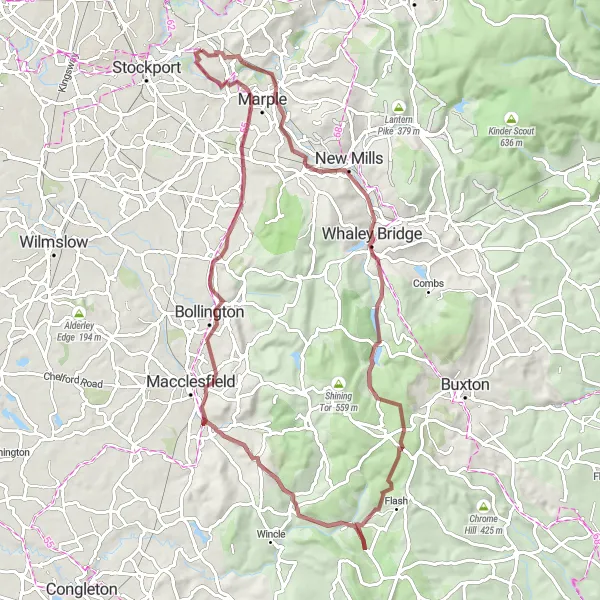 Map miniature of "Whaley Bridge Adventure" cycling inspiration in Greater Manchester, United Kingdom. Generated by Tarmacs.app cycling route planner