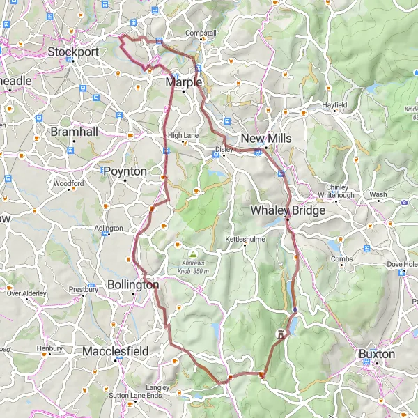 Map miniature of "Chadkirk Challenge" cycling inspiration in Greater Manchester, United Kingdom. Generated by Tarmacs.app cycling route planner