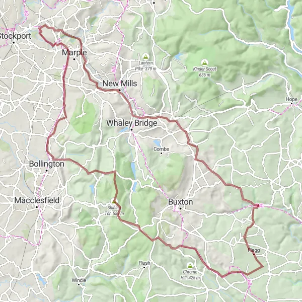 Map miniature of "Peak District Explorer" cycling inspiration in Greater Manchester, United Kingdom. Generated by Tarmacs.app cycling route planner