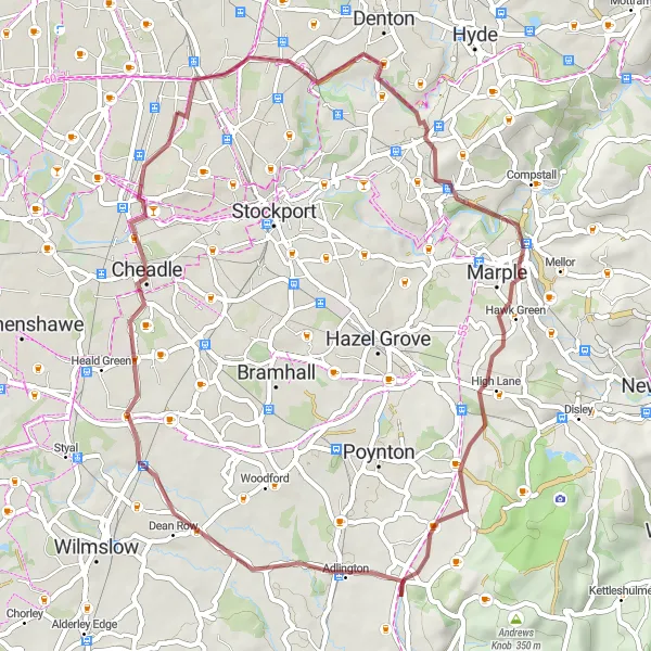 Map miniature of "Burnage to Burnage: Gravel Adventure" cycling inspiration in Greater Manchester, United Kingdom. Generated by Tarmacs.app cycling route planner