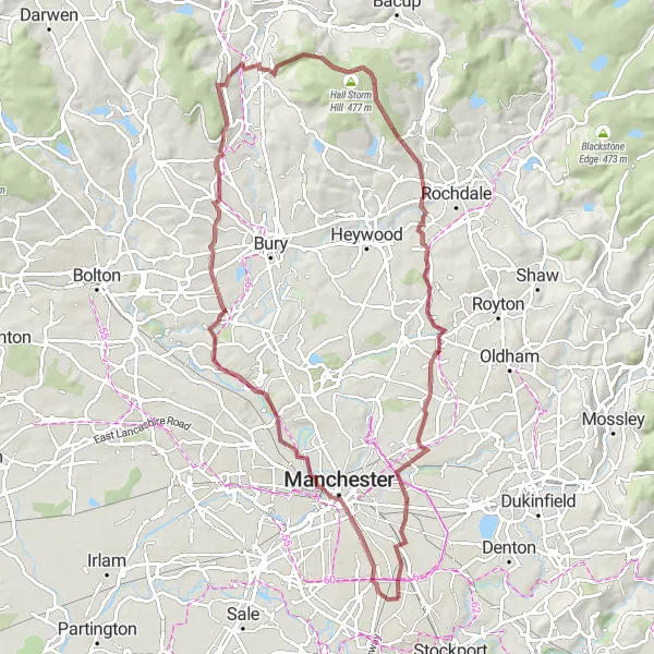 Map miniature of "Manchester to Levenshulme" cycling inspiration in Greater Manchester, United Kingdom. Generated by Tarmacs.app cycling route planner