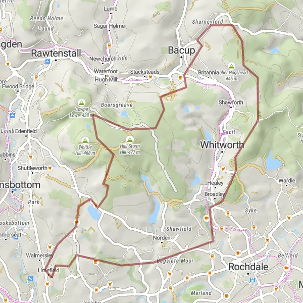 Map miniature of "Rossendale Ramble" cycling inspiration in Greater Manchester, United Kingdom. Generated by Tarmacs.app cycling route planner