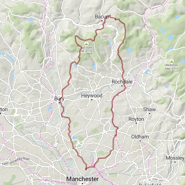 Map miniature of "Pennine Adventure" cycling inspiration in Greater Manchester, United Kingdom. Generated by Tarmacs.app cycling route planner