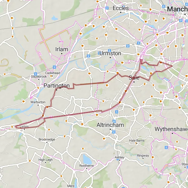 Map miniature of "Dunham Town Gravel Ride" cycling inspiration in Greater Manchester, United Kingdom. Generated by Tarmacs.app cycling route planner