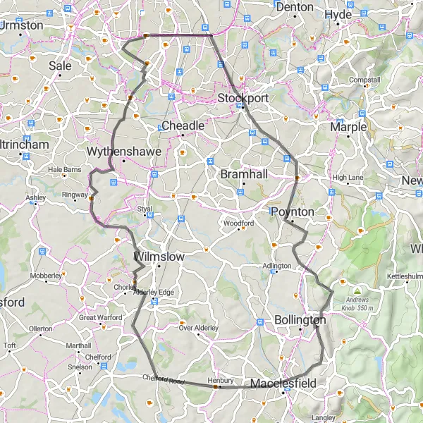 Map miniature of "Chorlton Countryside Loop" cycling inspiration in Greater Manchester, United Kingdom. Generated by Tarmacs.app cycling route planner