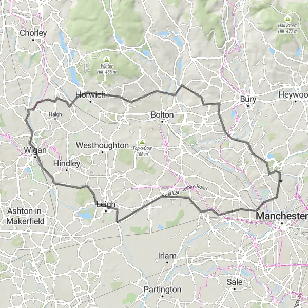 Map miniature of "Salford to Heaton Park Colonnade" cycling inspiration in Greater Manchester, United Kingdom. Generated by Tarmacs.app cycling route planner