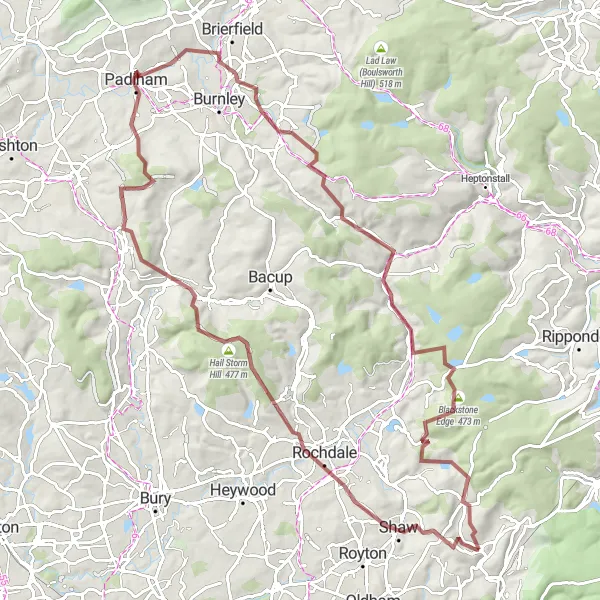Map miniature of "Pennine Gravel Adventure" cycling inspiration in Greater Manchester, United Kingdom. Generated by Tarmacs.app cycling route planner
