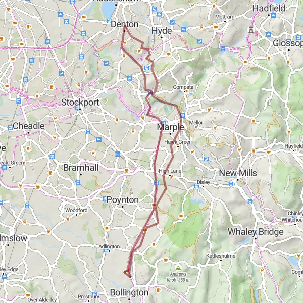 Map miniature of "The Gritstone Gravel Loop" cycling inspiration in Greater Manchester, United Kingdom. Generated by Tarmacs.app cycling route planner