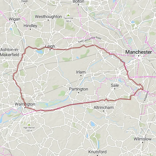 Map miniature of "The Green Tracks" cycling inspiration in Greater Manchester, United Kingdom. Generated by Tarmacs.app cycling route planner