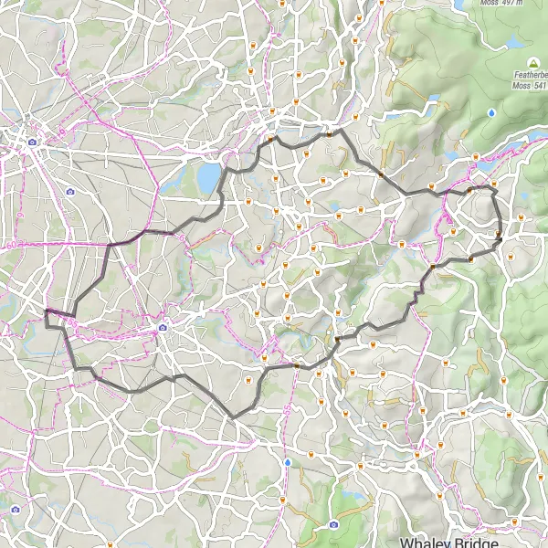 Map miniature of "The Countryside Escape" cycling inspiration in Greater Manchester, United Kingdom. Generated by Tarmacs.app cycling route planner