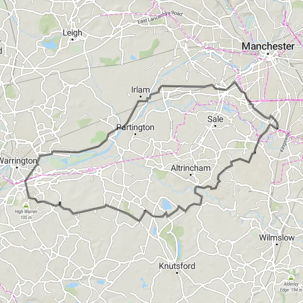Map miniature of "Road Cycling around Didsbury" cycling inspiration in Greater Manchester, United Kingdom. Generated by Tarmacs.app cycling route planner