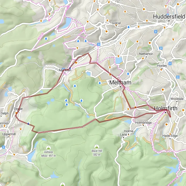 Map miniature of "Gravel Adventure in the Pennines" cycling inspiration in Greater Manchester, United Kingdom. Generated by Tarmacs.app cycling route planner