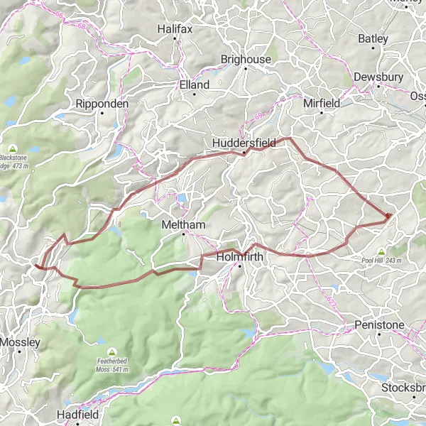 Map miniature of "The Huddersfield Gravel Adventure" cycling inspiration in Greater Manchester, United Kingdom. Generated by Tarmacs.app cycling route planner