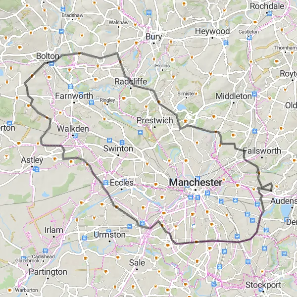 Map miniature of "Bolton Loop" cycling inspiration in Greater Manchester, United Kingdom. Generated by Tarmacs.app cycling route planner