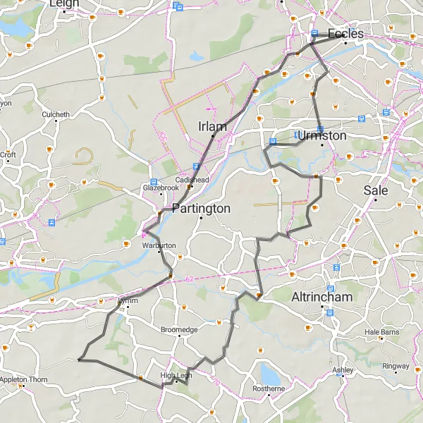 Map miniature of "Scenic Tour of Cheshire Villages" cycling inspiration in Greater Manchester, United Kingdom. Generated by Tarmacs.app cycling route planner