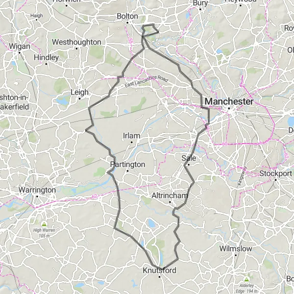 Map miniature of "Scenic Road Cycling Adventure" cycling inspiration in Greater Manchester, United Kingdom. Generated by Tarmacs.app cycling route planner
