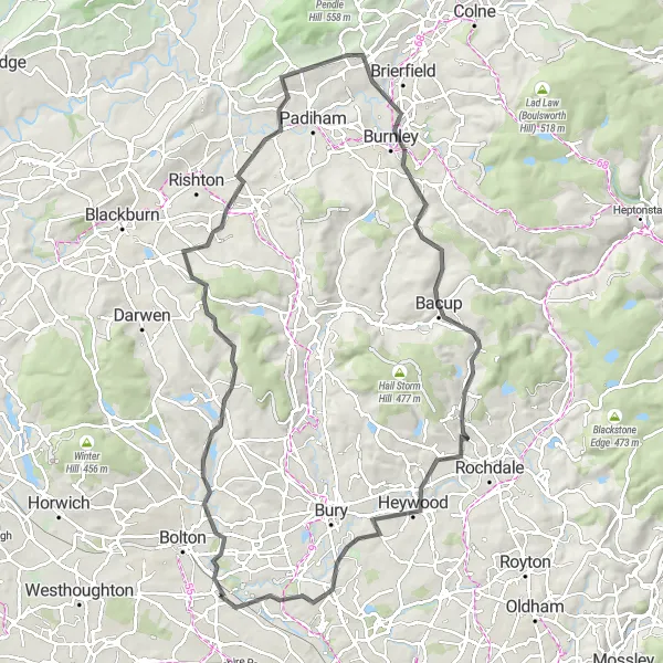 Map miniature of "Chapeltown Challenge" cycling inspiration in Greater Manchester, United Kingdom. Generated by Tarmacs.app cycling route planner