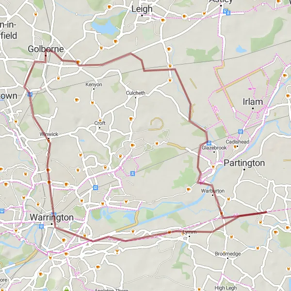 Map miniature of "Glazebury Loop" cycling inspiration in Greater Manchester, United Kingdom. Generated by Tarmacs.app cycling route planner