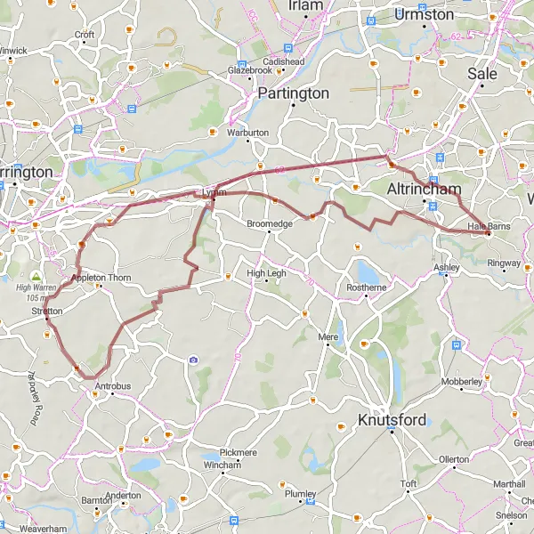 Map miniature of "Lymm Loop" cycling inspiration in Greater Manchester, United Kingdom. Generated by Tarmacs.app cycling route planner