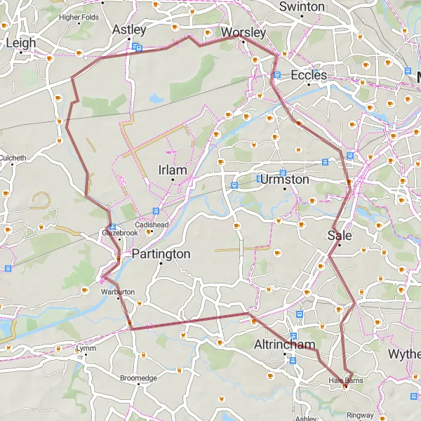 Map miniature of "Altrincham Gravel Loop" cycling inspiration in Greater Manchester, United Kingdom. Generated by Tarmacs.app cycling route planner