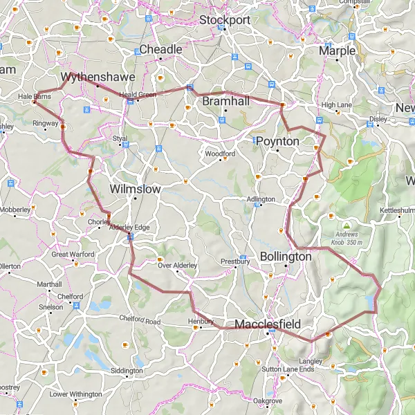 Map miniature of "Macclesfield Gravel Explorer" cycling inspiration in Greater Manchester, United Kingdom. Generated by Tarmacs.app cycling route planner