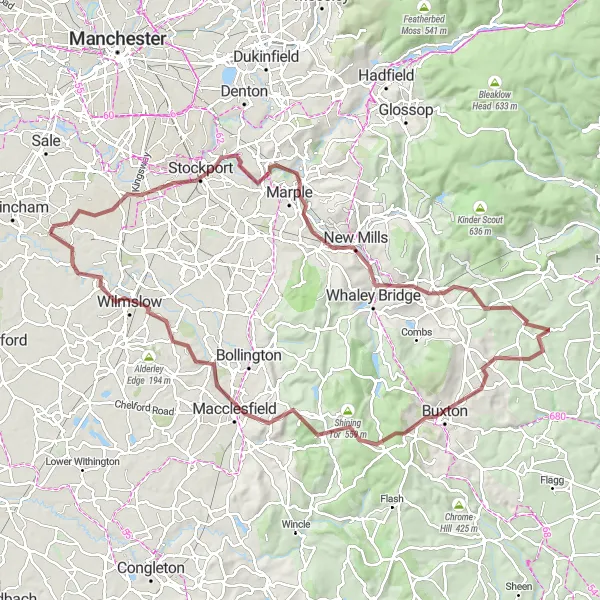 Map miniature of "Peak District Gravel Adventure" cycling inspiration in Greater Manchester, United Kingdom. Generated by Tarmacs.app cycling route planner