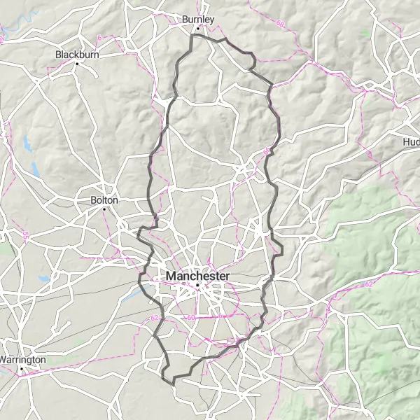 Map miniature of "Hale Hill Climbing Adventure" cycling inspiration in Greater Manchester, United Kingdom. Generated by Tarmacs.app cycling route planner