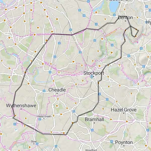 Map miniature of "The Fallowfield Loop" cycling inspiration in Greater Manchester, United Kingdom. Generated by Tarmacs.app cycling route planner