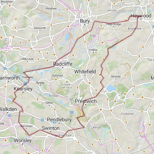 Map miniature of "Prestwich Excursion" cycling inspiration in Greater Manchester, United Kingdom. Generated by Tarmacs.app cycling route planner