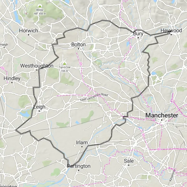 Map miniature of "Parkland Exploration" cycling inspiration in Greater Manchester, United Kingdom. Generated by Tarmacs.app cycling route planner