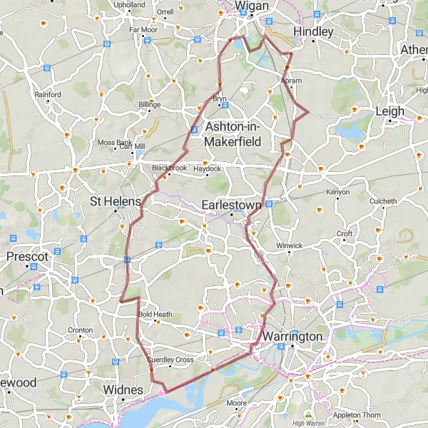 Map miniature of "Exploring the Heart of Cheshire" cycling inspiration in Greater Manchester, United Kingdom. Generated by Tarmacs.app cycling route planner