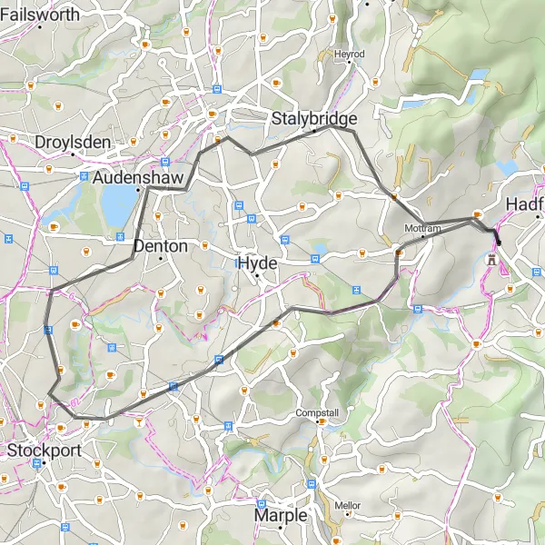 Map miniature of "Hollingworth Round Trip" cycling inspiration in Greater Manchester, United Kingdom. Generated by Tarmacs.app cycling route planner