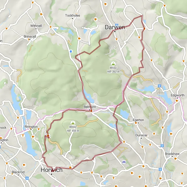 Map miniature of "Great Lawn and Wallsuches Gravel Loop" cycling inspiration in Greater Manchester, United Kingdom. Generated by Tarmacs.app cycling route planner