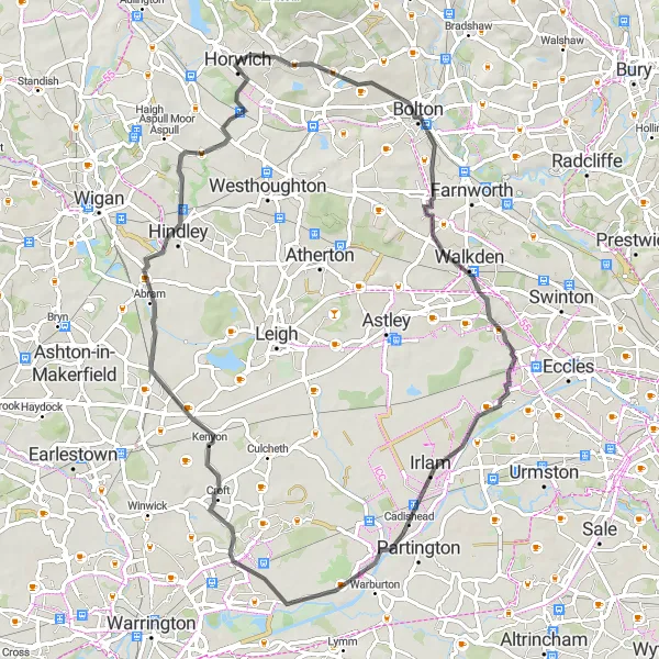 Map miniature of "Industrial Heritage and Rural Delights" cycling inspiration in Greater Manchester, United Kingdom. Generated by Tarmacs.app cycling route planner