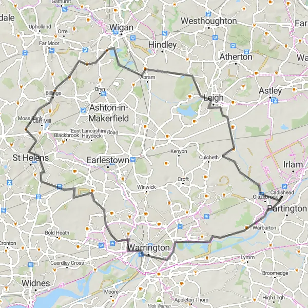 Map miniature of "Warrington Adventure" cycling inspiration in Greater Manchester, United Kingdom. Generated by Tarmacs.app cycling route planner