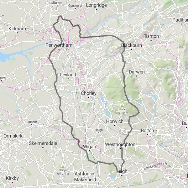 Map miniature of "Ultimate Road Cycling Challenge" cycling inspiration in Greater Manchester, United Kingdom. Generated by Tarmacs.app cycling route planner