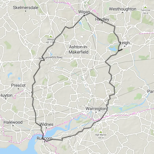 Map miniature of "Wigan Adventure Ride" cycling inspiration in Greater Manchester, United Kingdom. Generated by Tarmacs.app cycling route planner