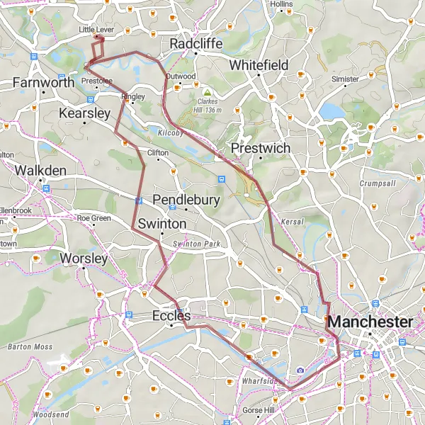 Map miniature of "Gravel Ride to Higher Broughton" cycling inspiration in Greater Manchester, United Kingdom. Generated by Tarmacs.app cycling route planner