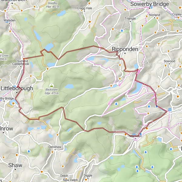 Map miniature of "Littleborough Gravel Adventure" cycling inspiration in Greater Manchester, United Kingdom. Generated by Tarmacs.app cycling route planner