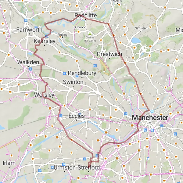 Map miniature of "Manchester Gravel Escape" cycling inspiration in Greater Manchester, United Kingdom. Generated by Tarmacs.app cycling route planner