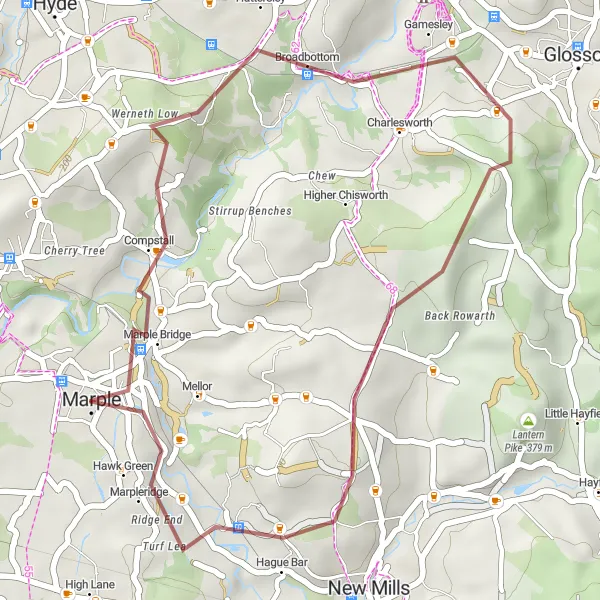 Map miniature of "Mellor Cross Loop" cycling inspiration in Greater Manchester, United Kingdom. Generated by Tarmacs.app cycling route planner