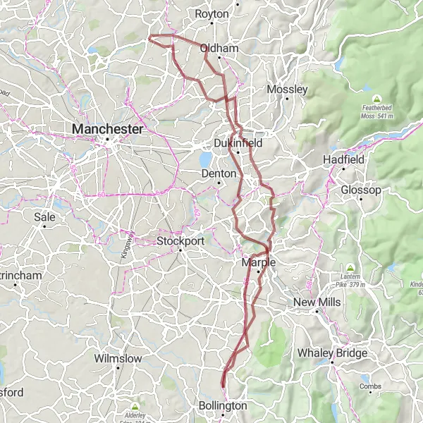 Map miniature of "Ashton-under-Lyne Loop" cycling inspiration in Greater Manchester, United Kingdom. Generated by Tarmacs.app cycling route planner