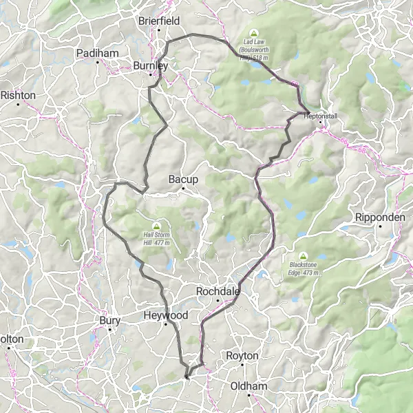 Map miniature of "Pennine Adventure" cycling inspiration in Greater Manchester, United Kingdom. Generated by Tarmacs.app cycling route planner