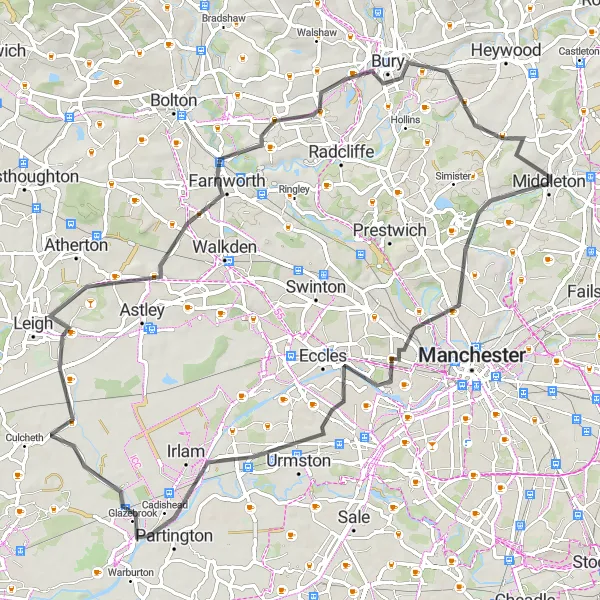 Map miniature of "Salford Loop" cycling inspiration in Greater Manchester, United Kingdom. Generated by Tarmacs.app cycling route planner