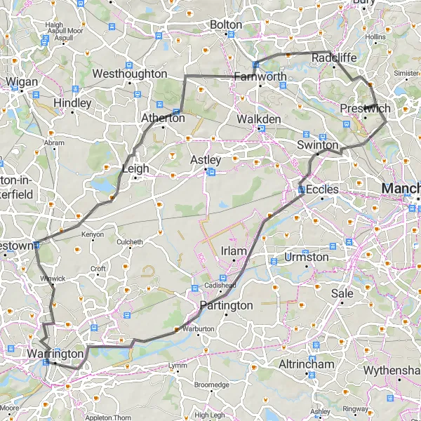 Map miniature of "Exploring the Historic Villages" cycling inspiration in Greater Manchester, United Kingdom. Generated by Tarmacs.app cycling route planner