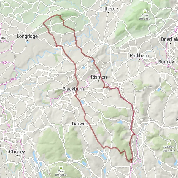 Map miniature of "The Hoddlesden Loop" cycling inspiration in Greater Manchester, United Kingdom. Generated by Tarmacs.app cycling route planner