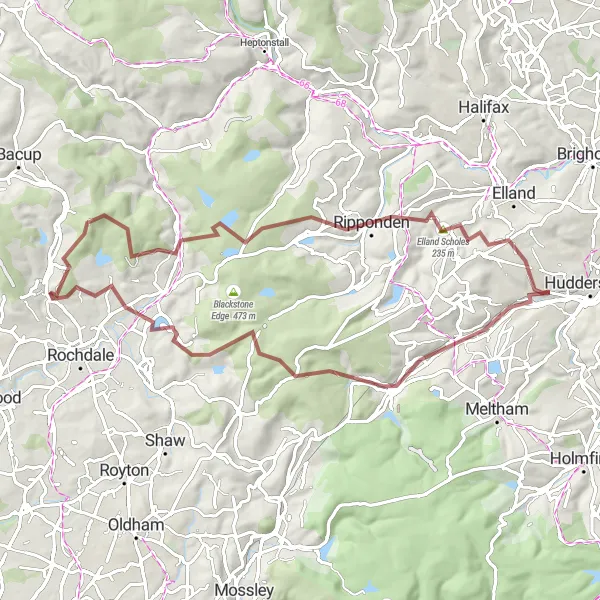 Map miniature of "Rochdale to Whitworth Loop" cycling inspiration in Greater Manchester, United Kingdom. Generated by Tarmacs.app cycling route planner