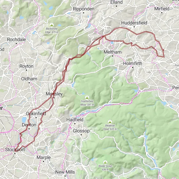 Map miniature of "Wharmton Gravel Ride" cycling inspiration in Greater Manchester, United Kingdom. Generated by Tarmacs.app cycling route planner