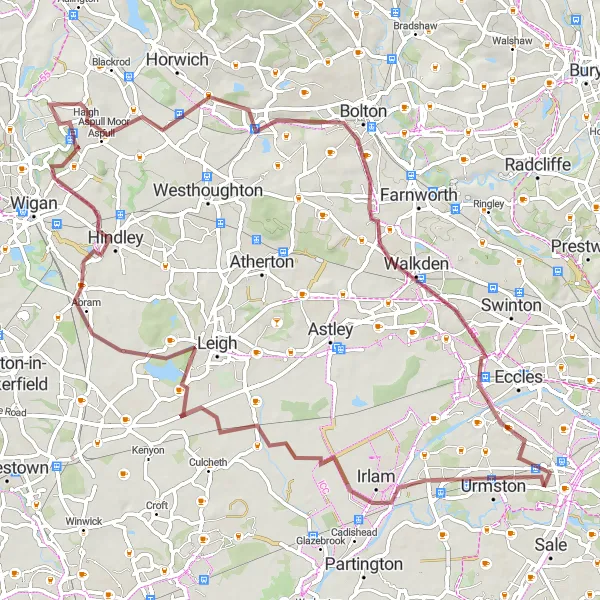 Map miniature of "Gravel Adventure around Stretford" cycling inspiration in Greater Manchester, United Kingdom. Generated by Tarmacs.app cycling route planner